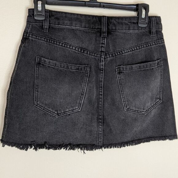 We The Free Free People Black Zip It Up Denim Micro Mini Skirt Raw Hem Size 26 - Picture 3 of 9